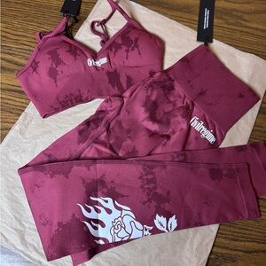 Civil Regime  Burgundy Tie-Dye Sports Bra and Leggings Set